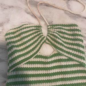 green striped crochet dress L